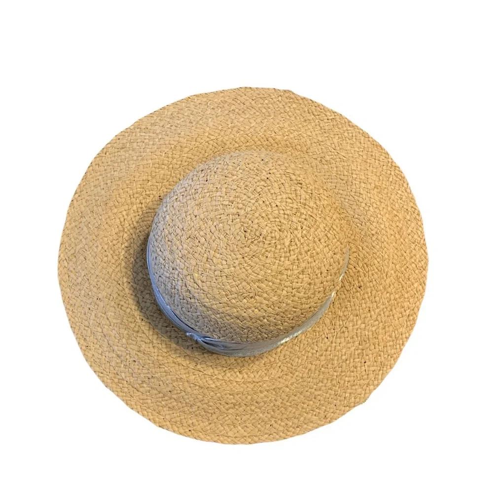 Janie and Jack Straw Sun Hat with Silver Ribbon Detail